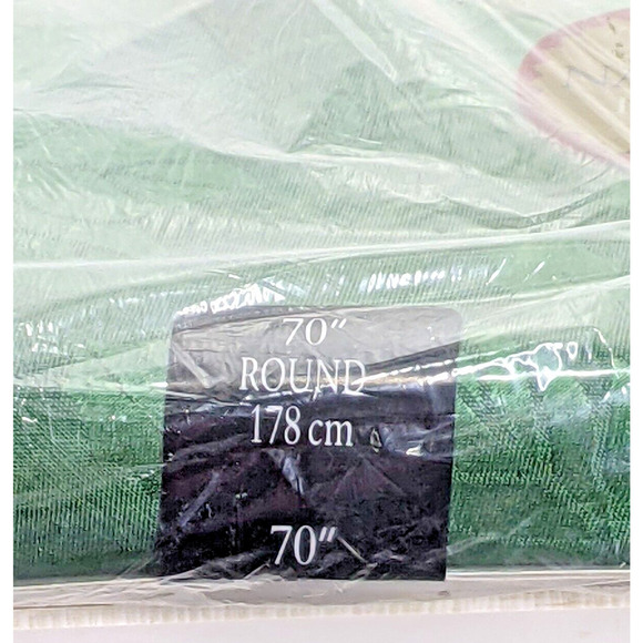 Christmas Holiday Tablecloth AND 6 Napkins 70" Round Green Poinsettia NEW - Picture 3 of 5